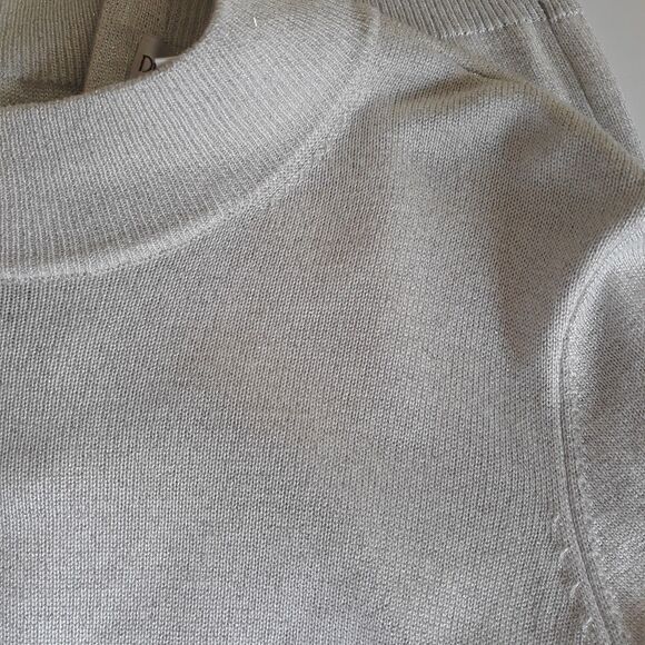 Drapers & Damon Mock Neck Sweater Womens Medium Light Gray Silver Metallic  Zip - Picture 6 of 12